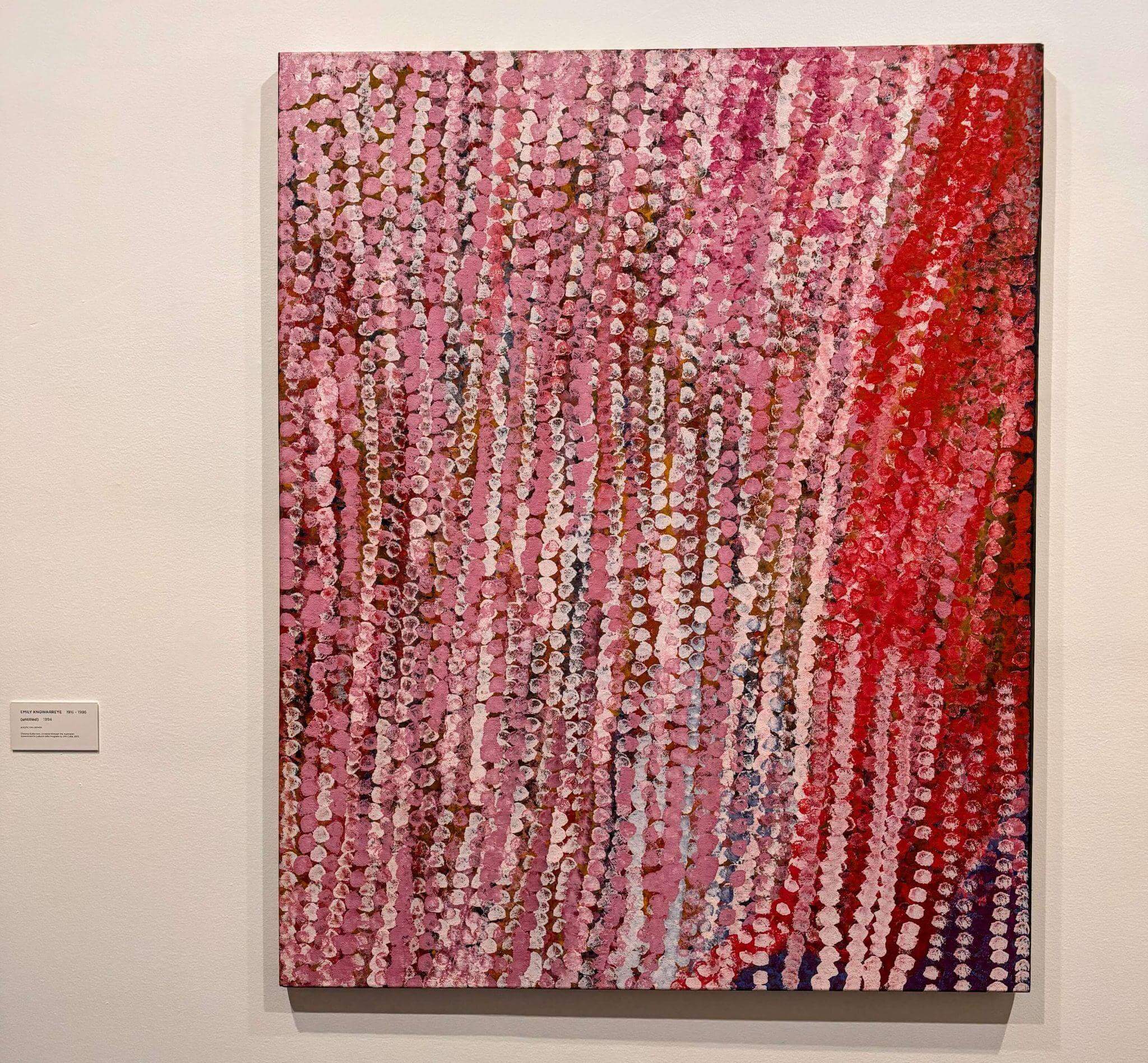 Unique pink and red dots of australian aboriginal art in the orange regional gallery