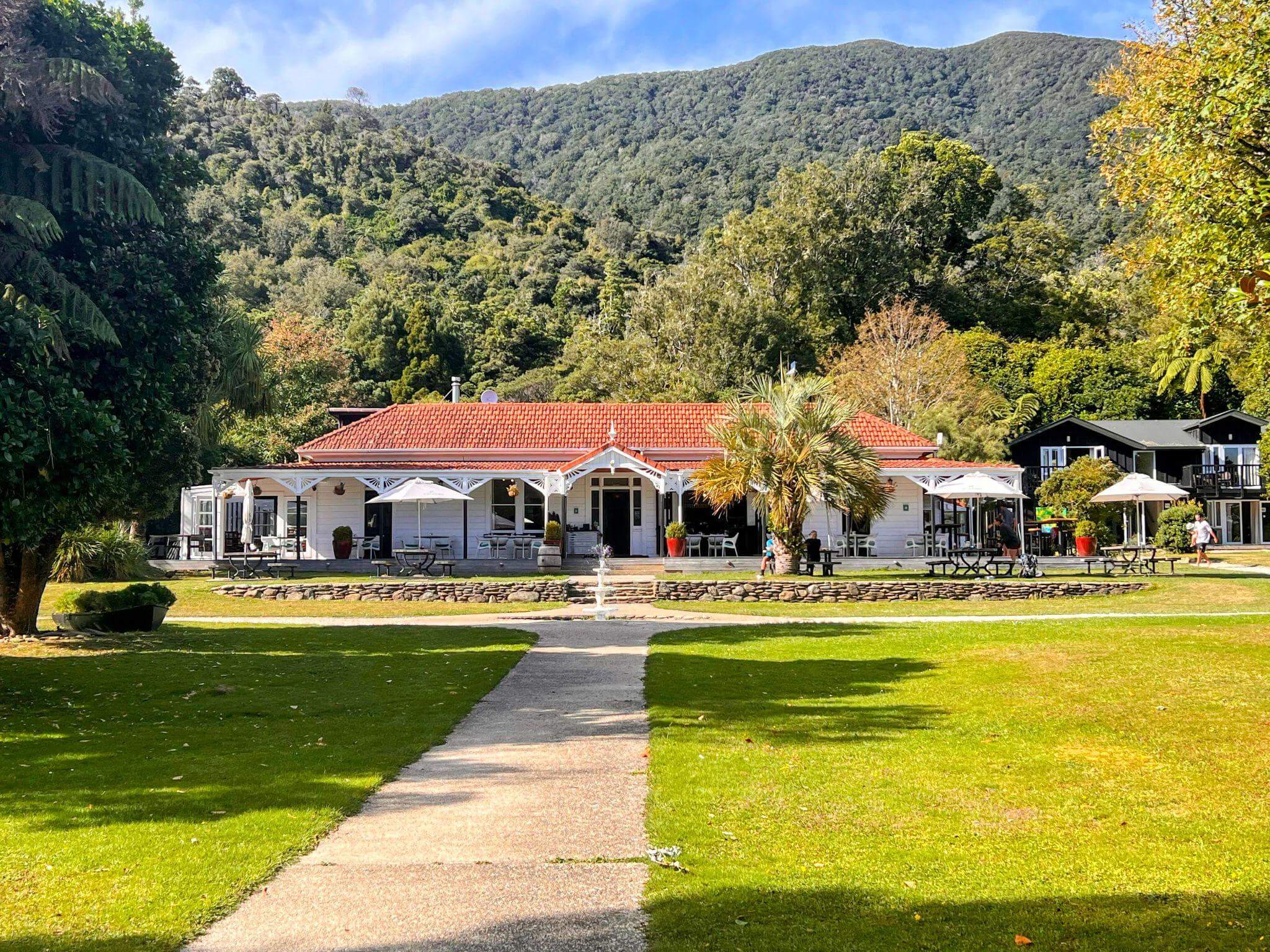 Beautiful Furneaux Lodge at Endeavor inlet at the end of day 1 of the Queen Charlotte Track
